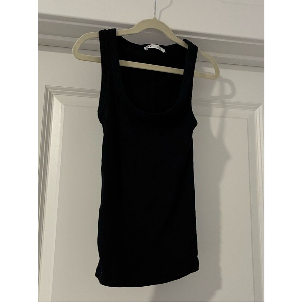 Zara Black Ribbed Scoop Tank Top